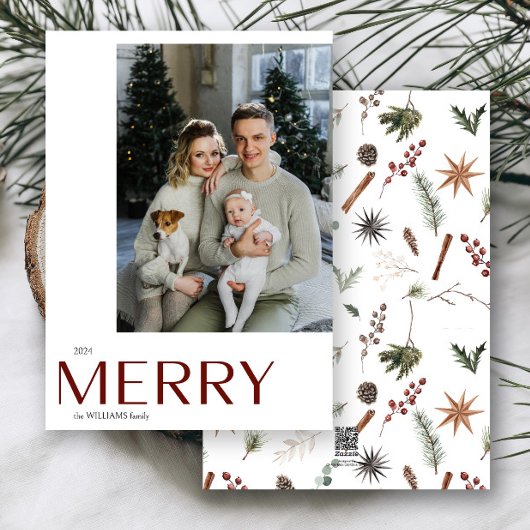 Kerstfoto Waterverf Botanische Bloemen Feestdagenkaart