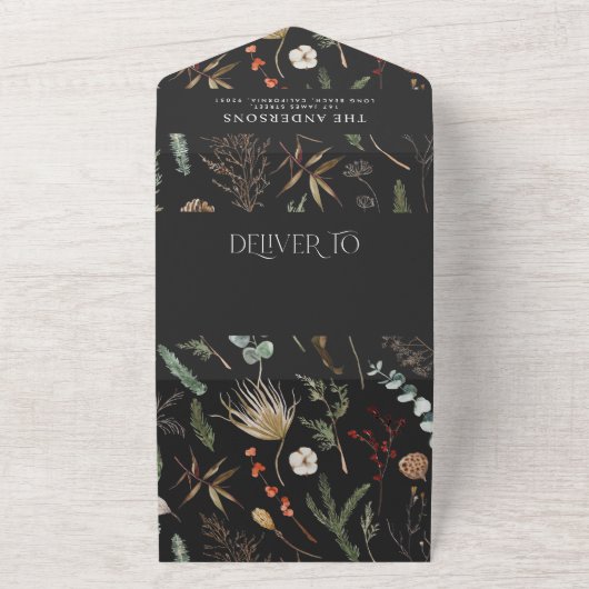 kerstfoto waterverf botanische flora all in one uitnodiging (Buitenkant)