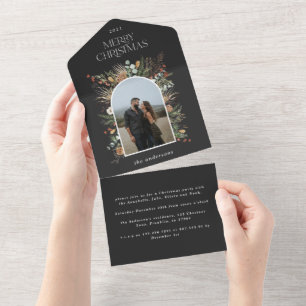 kerstfoto waterverf botanische flora all in one uitnodiging