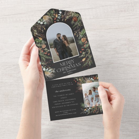 kerstfoto waterverf botanische flora all in one uitnodiging (Afscheurbaar)