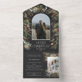 kerstfoto waterverf botanische flora all in one uitnodiging (Binnen)