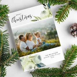 Kerstfoto  Waterverf Floral Blessed Feestdagenkaart