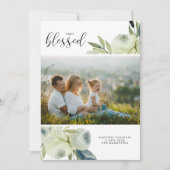 Kerstfoto Waterverf Floral Blessed Feestdagenkaart (Voorkant)