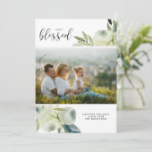 Kerstfoto Waterverf Floral Blessed Feestdagenkaart (Staand voorkant)