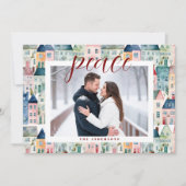 Kerstfoto Waterverf huizen horizontaal Feestdagenkaart (Voorkant)