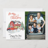 Kerstfoto Waterverf Rustic Barn Boerderij winter Feestdagenkaart (Voorkant)