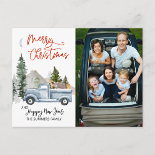 Kerstfoto  Waterverf Truck Woodland Briefkaart