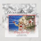 Kerstfoto White Bokeh Red ombardeerd Feestdagenkaart (Voorkant / Achterkant)