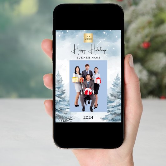 Kerstfoto winterlandschap bedrijf QR Feestdagenkaart