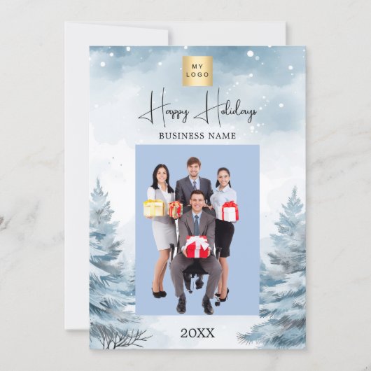 Kerstfoto winterlandschap bedrijf QR Feestdagenkaart (Voorkant)