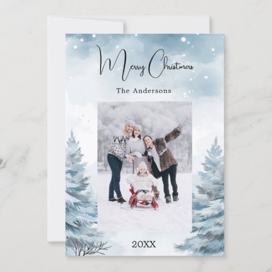 Kerstfoto winterlandschap feestdagenkaart (Voorkant)