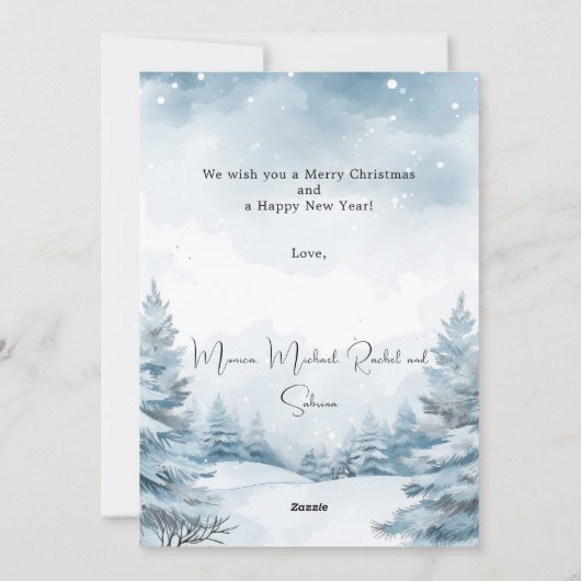 Kerstfoto winterlandschap feestdagenkaart (Achterkant)