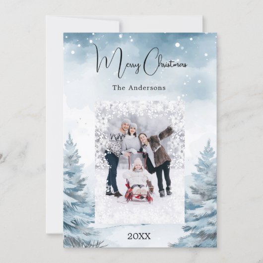 Kerstfoto winterlandschap feestdagenkaart (Voorkant)