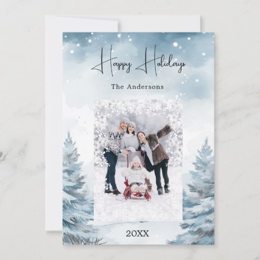 Kerstfoto winterlandschap feestdagenkaart (Voorkant)