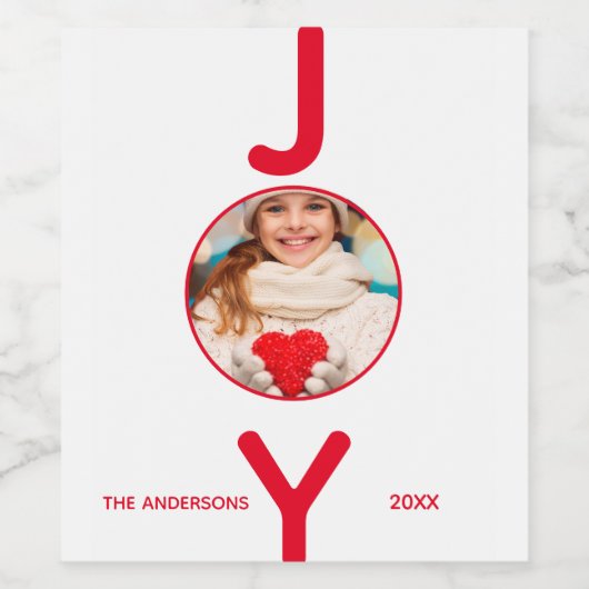 Kerstfoto wit rood plezier modern minimalistisch wijn etiket (Enkel label)