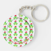 Kerstfoto Witte Kikker Santa Hoed Patroon Sleutelhanger (Achterkant)