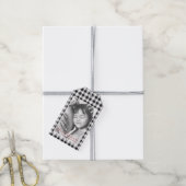 Kerstfoto Zwart Wit Plaid Gingham Patroon Cadeaulabel (Met Touw)