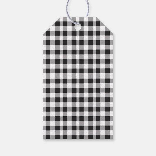 Kerstfoto Zwart Wit Plaid Gingham Patroon Cadeaulabel (Achterkant)