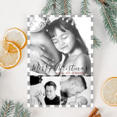 Kerstfoto Zwart Wit Plaid Gingham Patroon Feestdagenkaart