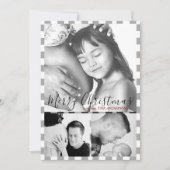 Kerstfoto Zwart Wit Plaid Gingham Patroon Feestdagenkaart (Voorkant)