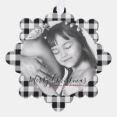 Kerstfoto Zwart Wit Plaid Gingham Patroon Ornament Kaart (Voorkant)