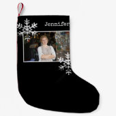 Kerstfoto Zwarte Snowflakes Kleine Kerstsok (Voorkant)