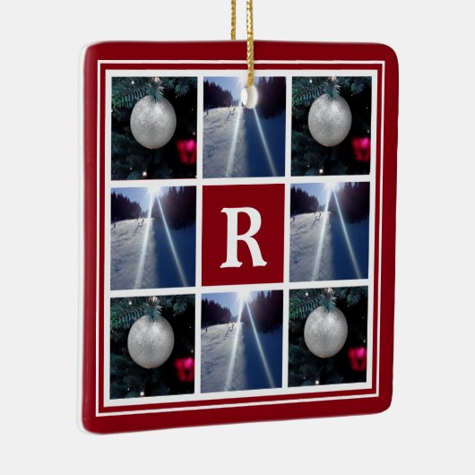 Kerstfotocollage Aangepast monogram Vakantie Keramisch Ornament (Rechts)