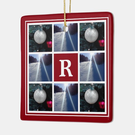 Kerstfotocollage Aangepast monogram Vakantie Keramisch Ornament (Links)