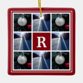 Kerstfotocollage Aangepast monogram Vakantie Keramisch Ornament