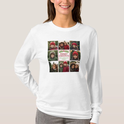 Kerstfotocollage met bijtende pine t-shirt (Voorkant)