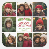 Kerstfotocollage met bijtende pine vierkante sticker (Voorkant)