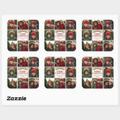 Kerstfotocollage met bijtende pine vierkante sticker (Vel)