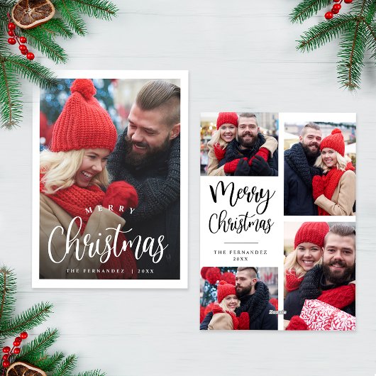 Kerstfotocollage Modern Script Holiday Kaart