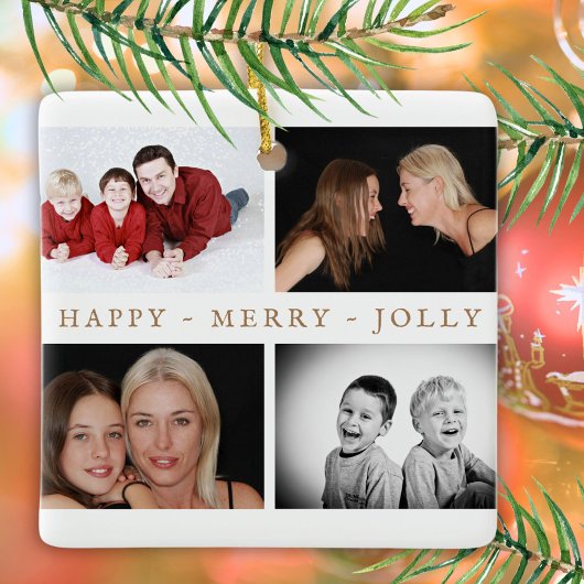 Kerstfotocollage van de moderne familie keramisch ornament