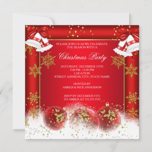 Kerstfotofeestdag Red Gold Bauble Kaart (Voorkant)