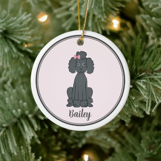 Kerstfotograaf Puppy Dog Black Poodle Keramisch Ornament (Boom)