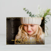 Kerstfotografie Joy Script Real Gold Folie Feestdagenkaart (Staand Voorkant)
