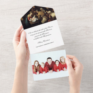 Kerstfotografie Mary Jesus Poinsettia All In One Uitnodiging