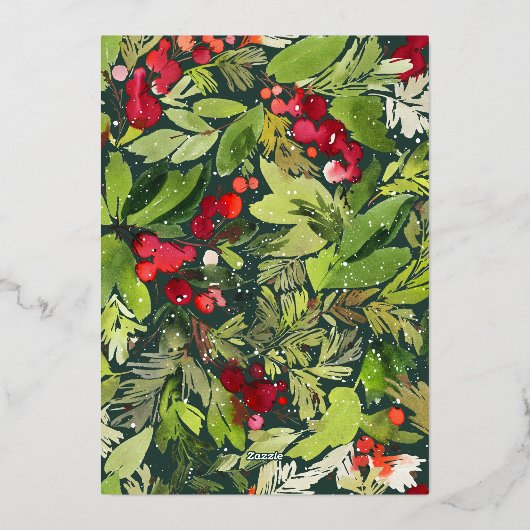 Kerstfotogroen bladgroen, elegant modern folie feestdagenkaart (Achterkant)