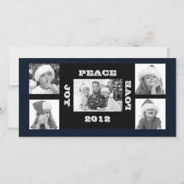 Kerstfotokaart 5 foto's Joy Peace Love Feestdagenkaart