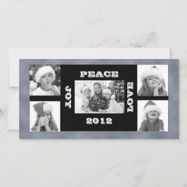 Kerstfotokaart 5 foto's Joy Peace Love Feestdagenkaart
