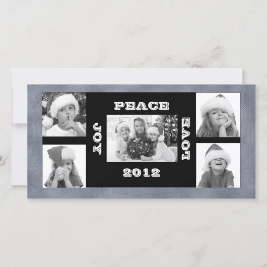Kerstfotokaart 5 foto's Joy Peace Love Feestdagenkaart (Voorkant)