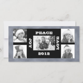Kerstfotokaart 5 foto's Joy Peace Love Feestdagenkaart