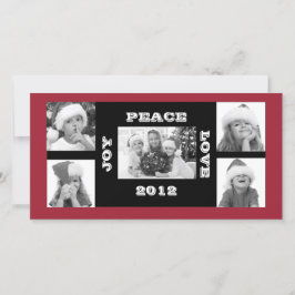 Kerstfotokaart 5 foto's Joy Peace Love Feestdagenkaart