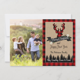Kerstfotokaart Deer en Buffalo Pset Feestdagenkaart