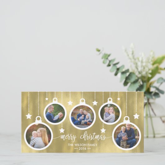 Kerstfotokaart, Feestdagen, Ornamenten Feestdagenkaart (Staand voorkant)