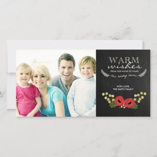 Kerstfotokaart Floral Chalkboard Feestdagenkaart (Voorkant)