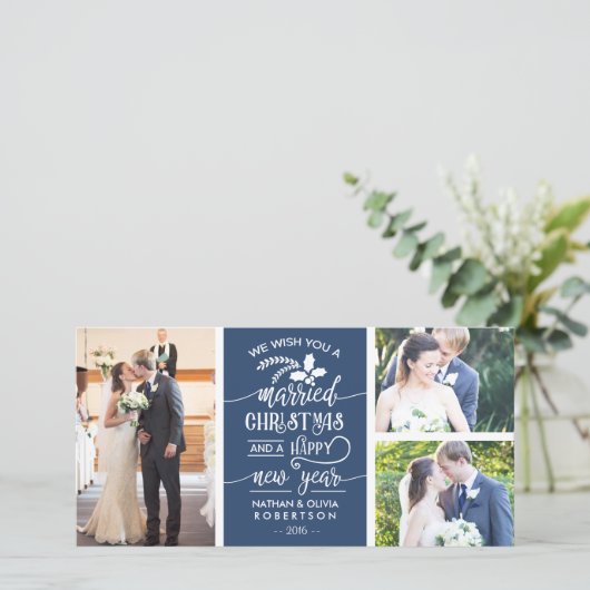 Kerstfotokaart, gehuwd, EDITABLE KLOR Feestdagenkaart (Staand voorkant)