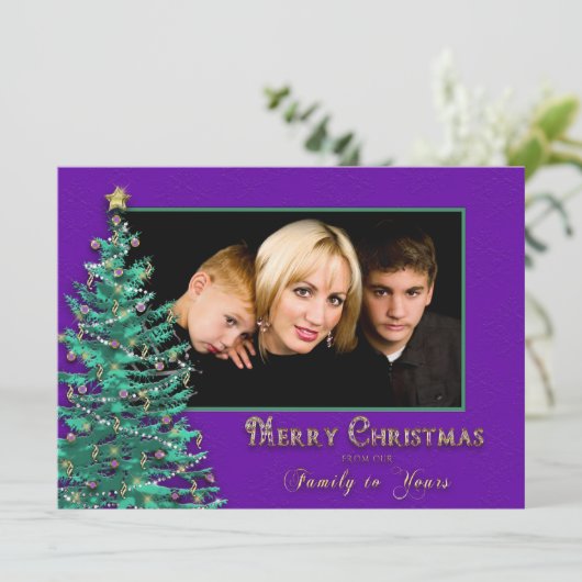 kerstfotokaart - groot - boomstructuur - Paars Feestdagenkaart (Staand voorkant)