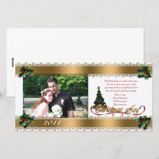 Kerstfotokaart heilig en gouden linten feestdagenkaart (Voorkant / Achterkant)